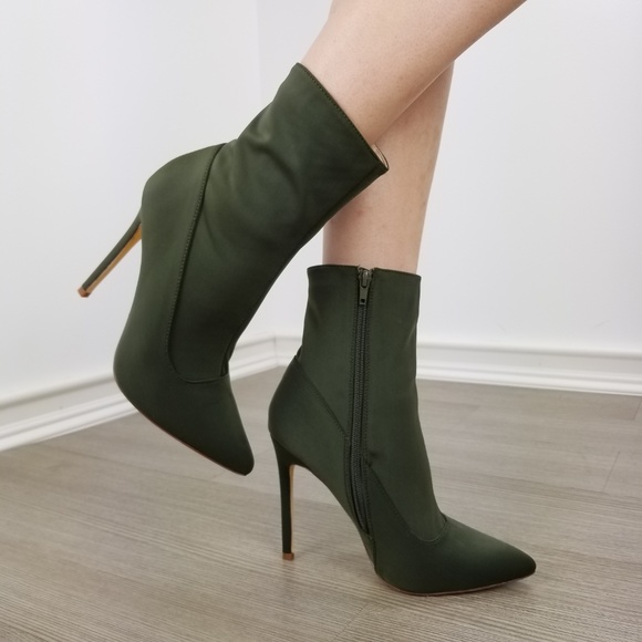 Olive pointy toe Sexy stiletto ankle sock boots - Picture 8 of 8